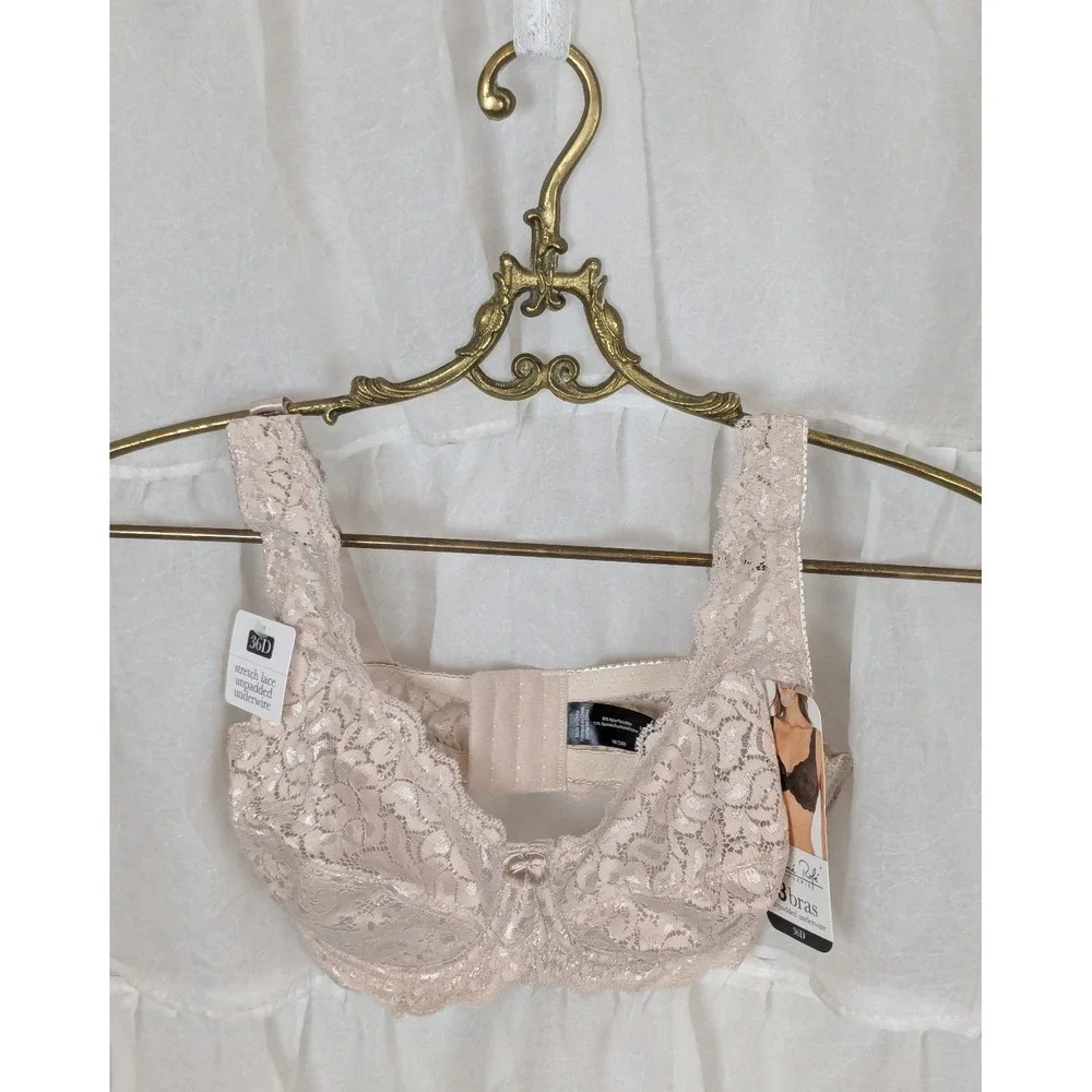 Rene Rofe Unpadded Underwire Stretch Lace Beige Bra 36D NWT - Picture 2 of 7
